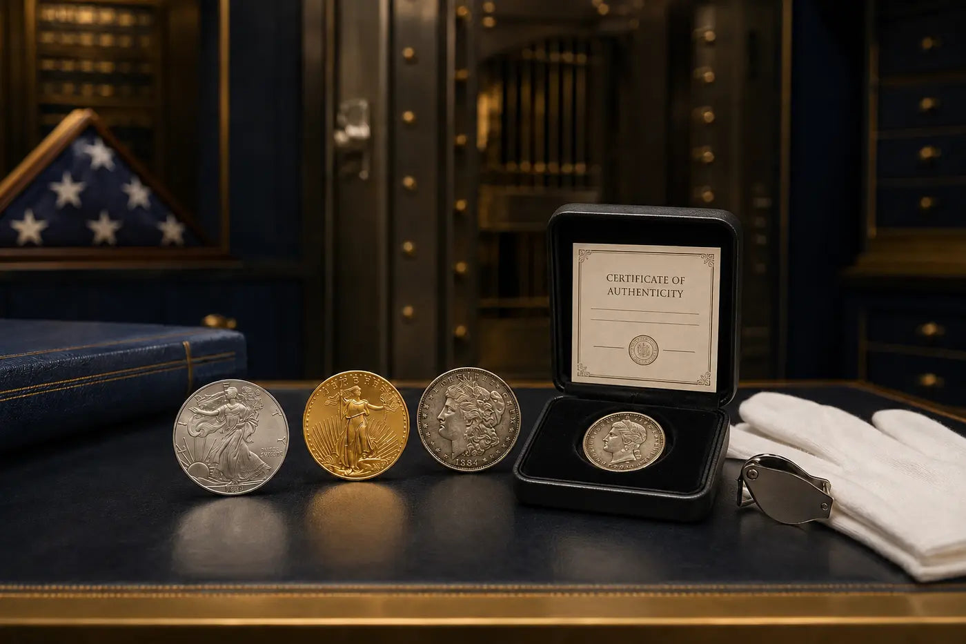 Collectible coins displayed with a presentation case
